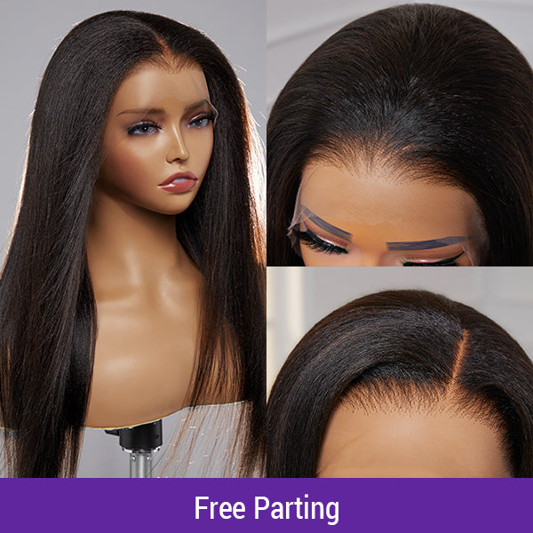 Luvme 13x4 frontal wig with natural hairline, free-parting, Yaki straight style, HD lace, long human hair wig.
