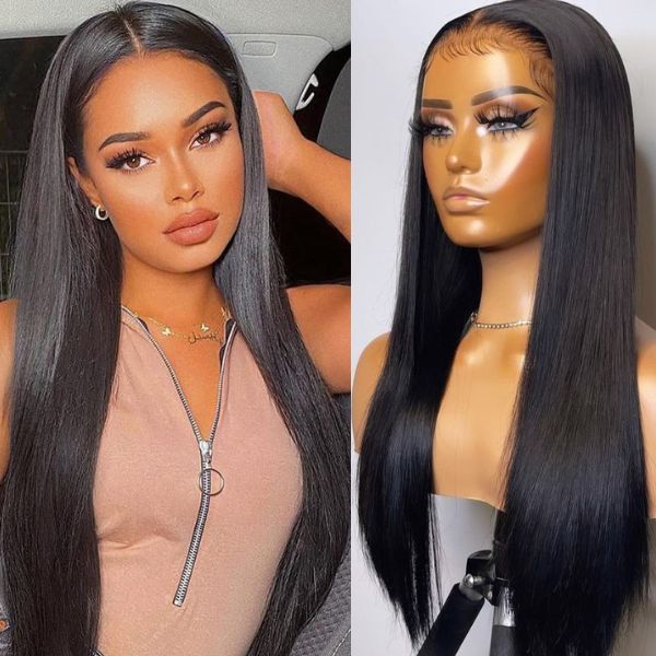 Luvme luxury 13x4 frontal lace wig with super density silky straight 100% human hair, front view showcasing smooth, natural texture.
