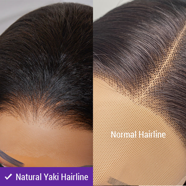 Luvme 13x4 frontal wig with natural hairline, Yaki straight human hair, glueless HD lace, long wig style.