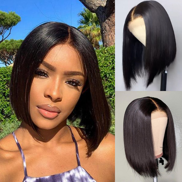 High Density Kim K 2x6 Closure Lace Bob Wig 100% Human Hair-04