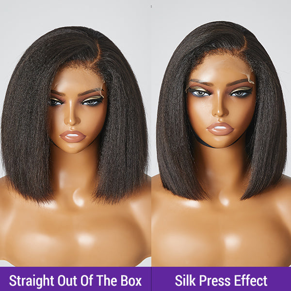 4C Edges | Ready-to-Wear Kinky Straight Bob Minimalist Lace Glueless Deep C Part Short Wig - US ONLY-11