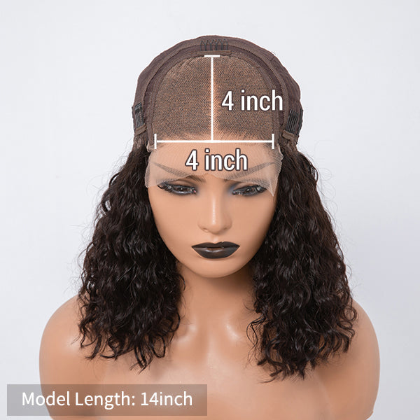 Vacation Vibes Water Wave 4x4 Closure Lace Glueless Mid Part Short Wig 100% Human Hair - US Only-07