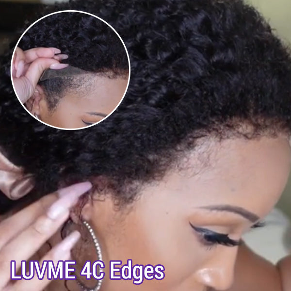 Kinky Edges 13x4 frontal wig by Luvme with deep wave, ombre brown color, long length, HD lace, and side part, glueless style.