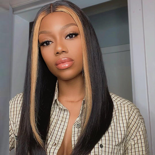 Luvme mix color highlight middle part lace closure wig with layered curls and natural hairline for a stylish look.