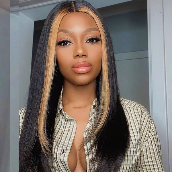 Luvme mix color highlight middle part lace closure wig in vibrant shades, showcasing the colorful lace hairpiece and natural parting.
