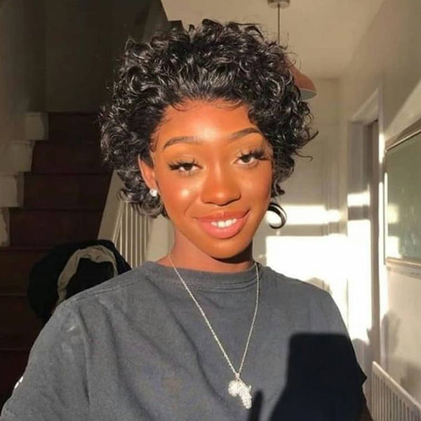 Slick Back Short Cut Cute Curl Compact 13X4 Frontal Lace Wig-01
