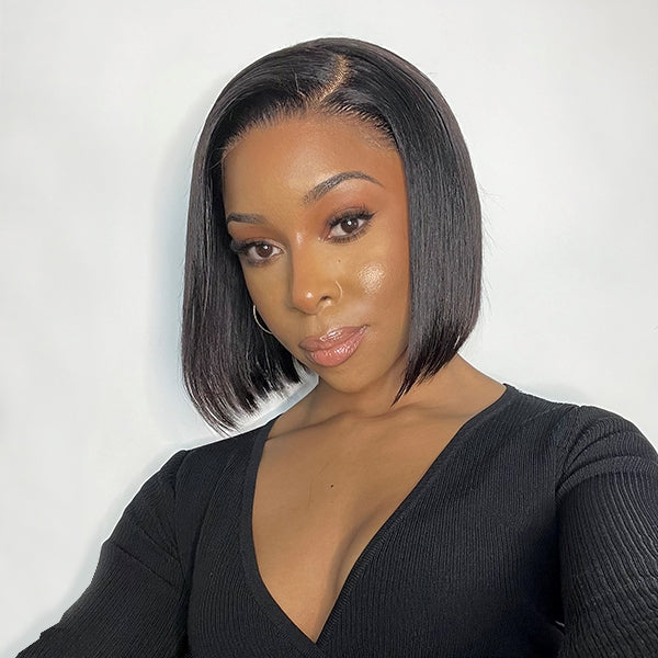 Luvme 13x4 frontal lace wig with short side part, no baby hairs, showcasing smooth, natural-looking hair on a mannequin head.
