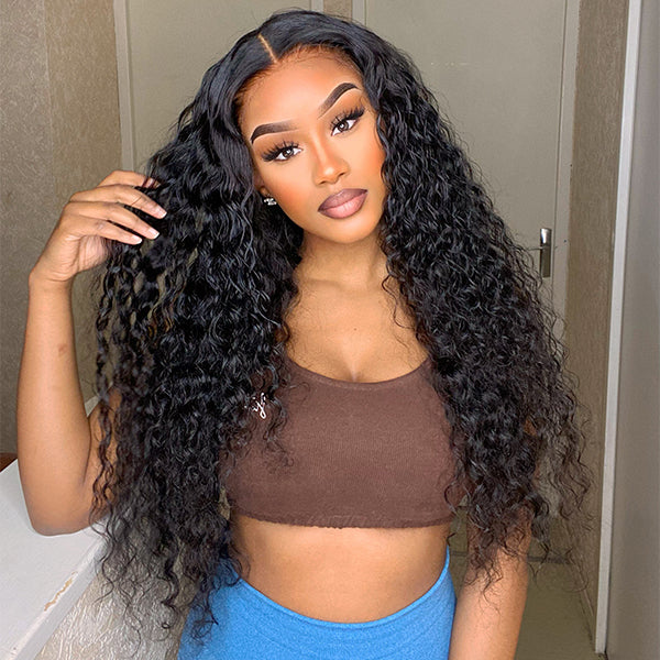 Luvme 13x4 frontal wig with water wave style, long 100% human hair, HD lace, free part, natural-looking hairline.