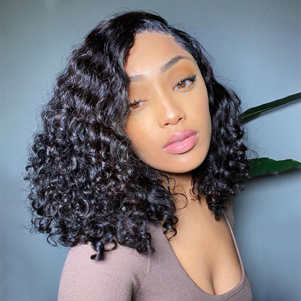 Natural Glueless Big Kinky Curly 4x4 Closure Lace Short Wig 100% Human Hair-01