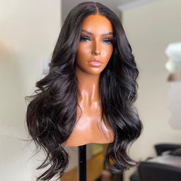 Natural Black Body Wave 4x4 Closure Lace Glueless Long Wig 100% Human Hair- US ONLY-01