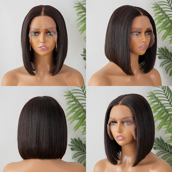 Luvme pre-bleached glueless middle part wide T lace bob wig, 100% human hair, minimalist lace design, natural hairstyle for daily wear
