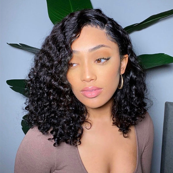 Natural Glueless Big Kinky Curly 4x4 Closure Lace Short Wig 100% Human Hair-02