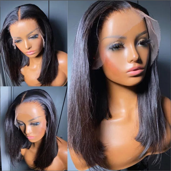 Luvme 13x4 frontal lace straight bob wig with invisible middle part, showcasing natural hairline and sleek style.