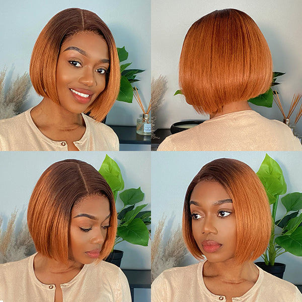 Ombre Mandarin Brown T Part Lace Bob Wig-01