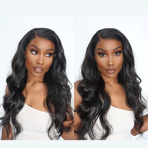 Free-return | Natural Black Body Wave 13x4 Frontal HD Lace Glueless Side Part Long Wig 100% Human Hair-02