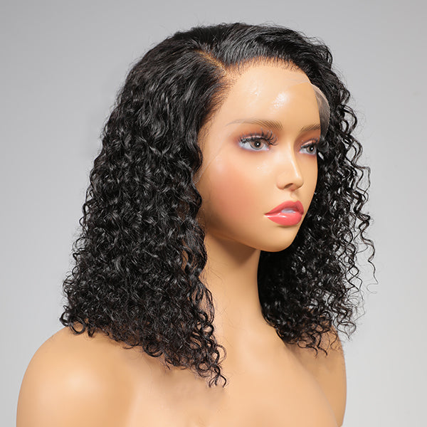 Luvme 13x4 curly lace frontal wig with a side part and floral pattern, undetectable lace front for natural hairline.