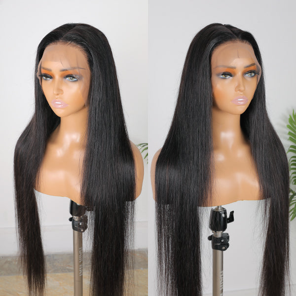 Long, silky straight Luvme 13x4 frontal lace wig made from 100% human hair, showing the full length and natural hairline.