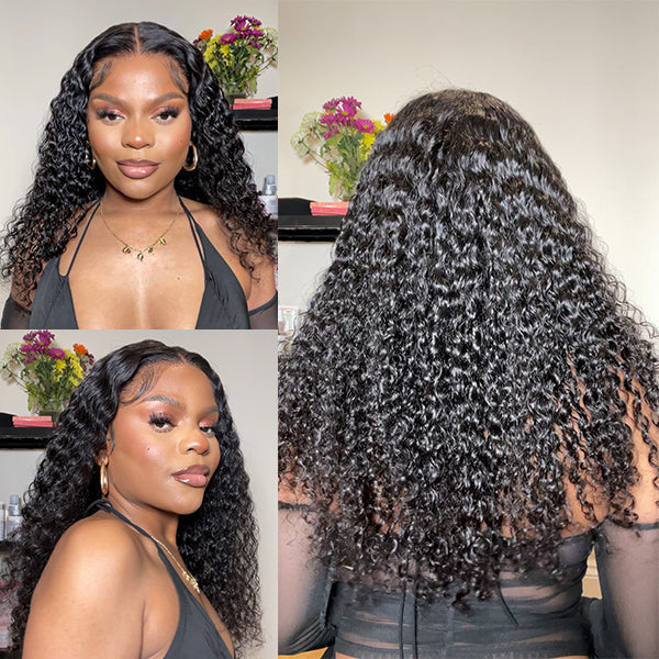 Luvme 13x4 frontal lace wig with deep wave hair, 180% density, glueless style, showcasing the lace front and deep wave texture.