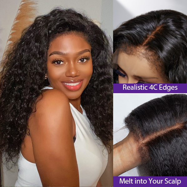 Flash Sale | 4C Edges | Water Wave Kinky Edges Glueless Free Parting 13x4 Undetectable Lace Front Wig | Afro Inspired-02