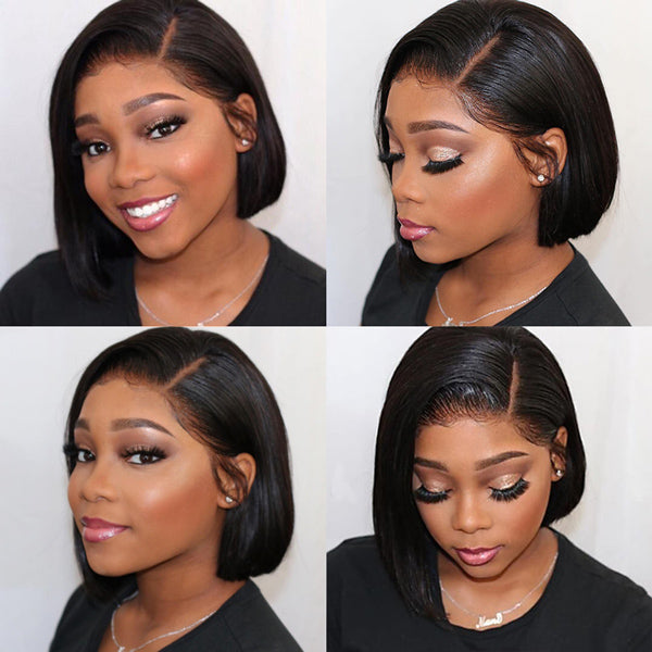 Luvme 13x4 frontal lace wig with short side part bob style, no baby hairs, showcasing smooth, natural-looking hair and lace front.