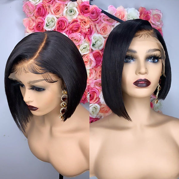Luvme 13x4 frontal lace wig with a stylish side part and short bob cut, no baby hairs, natural-looking lace front hairstyle