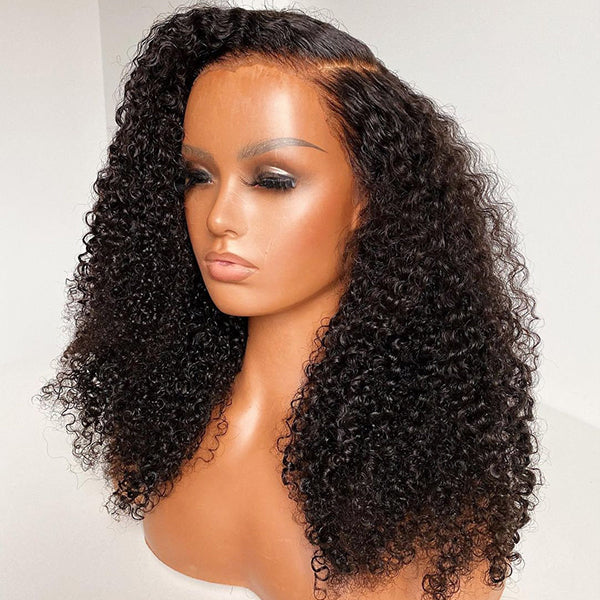 Luvme Afro curly 13x4 invisible lace frontal wig with HD lace, glueless and undetectable for natural hairline appearance.