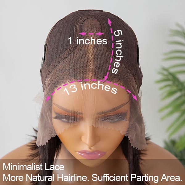 Pre-bleached glueless middle part wide T lace bob wig by Luvme, featuring 100% human hair in a minimalist lace style.