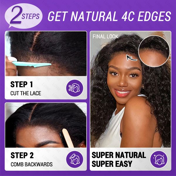 Flash Sale | 4C Edges | Water Wave Kinky Edges Glueless Free Parting 13x4 Undetectable Lace Front Wig | Afro Inspired-05