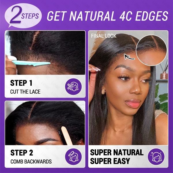 Luvme 13x4 HD lace frontal wig with natural yaki straight texture, free parting, glueless design, and lace closure for a seamless look.