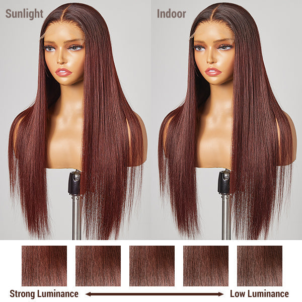Limited Design | Liz Exclusive Reddish Brown Ultra Silky Straight 5x5 Closure HD Lace Glueless Mid Part Long Wig 100% Human Hair