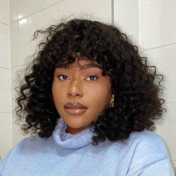 Put On & Go Water Wave No Lace Glueless Short Wig With Bangs 100% Human Hair