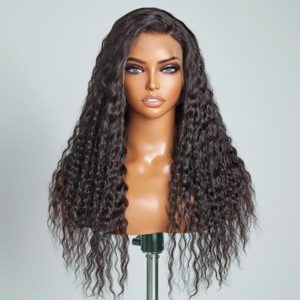 BOGO Sale | Boho-Chic | Natural Black Flowy Bohemian Curly 13x4 Frontal Lace C Part Long Wig 100% Human Hair