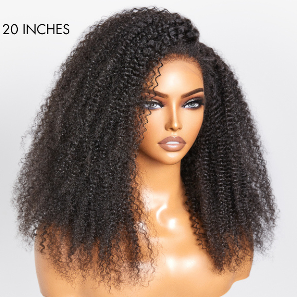 【16 inches = $239.9】4C Edges | Realistic Kinky Edges Afro Curly Glueless Long Wig 100% Human Hair