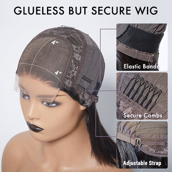 Natural Black Elegant Loose Wave 4x4 Closure Lace Glueless C Part Short Wig 100% Human Hair