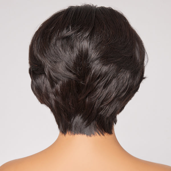 Limited Design | Mature Boss Natural Black Pixie Cut Glueless 13x4 Frontal Lace C Part Short Wig 100% Human Hair