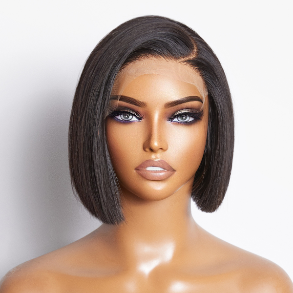 VIP Price | Put On & Go Blunt Cut Straight Bob Minimalist HD Lace Glueless C Part Wig