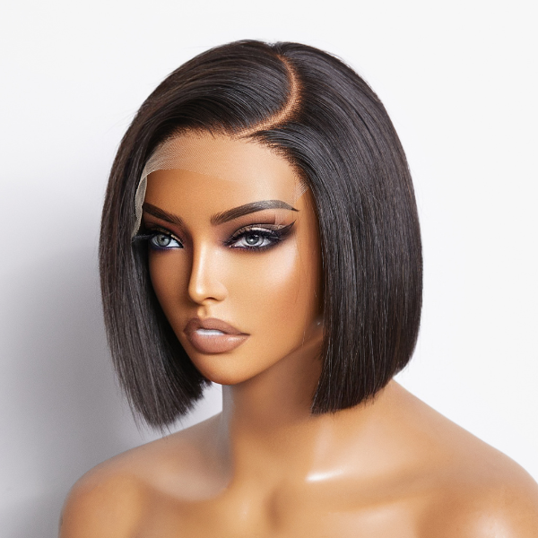 Exclusive Discount | Put On & Go Blunt Cut Straight Bob Minimalist HD Lace Glueless C Part Wig