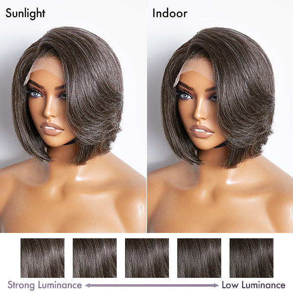 Limited Design | Salt & Pepper Side Part Bob Style Glueless 4x4 Closure Lace Wig