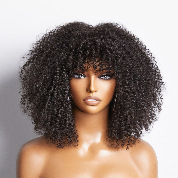 Ready To Go Bouncy Jerry Curl Glueless Minimalist Lace Wig With Bangs