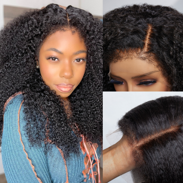 【16 inches = $239.9】4C Edges | Realistic Kinky Edges Afro Curly Glueless Long Wig 100% Human Hair
