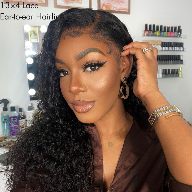 Deep Wave 13x4 Lace Frontal with 3 Curly Bundles 100% Human Hair