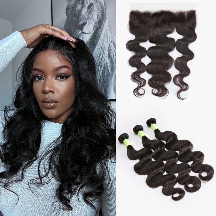 Body Wave 13x4 Lace Frontal with 3 Bundles 100% Human Hair