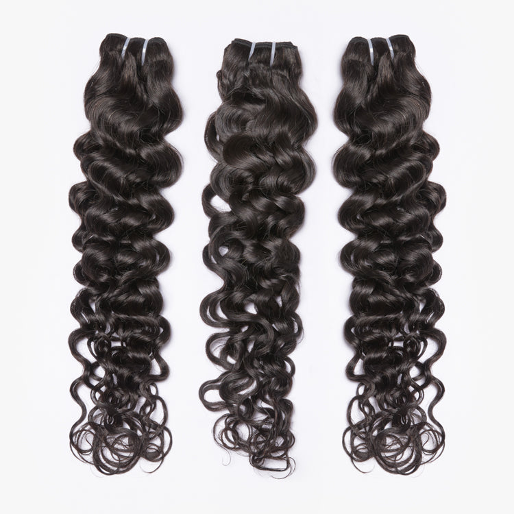 Water Wave 13x4 Lace Frontal with 3 Curly Bundles 100% Human Hair