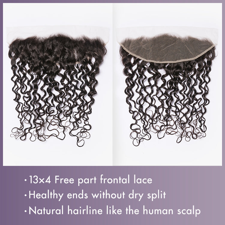 Water Wave 13x4 Lace Frontal with 3 Curly Bundles 100% Human Hair