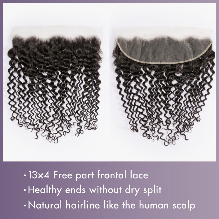 Deep Wave 13x4 Lace Frontal with 3 Curly Bundles Proportioned Length Set 100% Human Hair