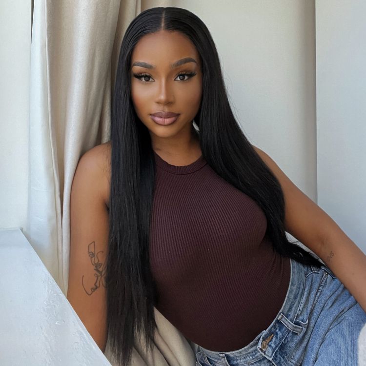 Classic Natural Black Silky Straight Glueless 13x4 Lace Front Wig Limited Sale