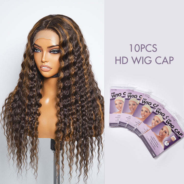 Boho-Chic | Chestnut Brown Highlights Bohemian Curly 5×5 Closure Lace Glueless Mid Part Long Wig 100% Human Hair