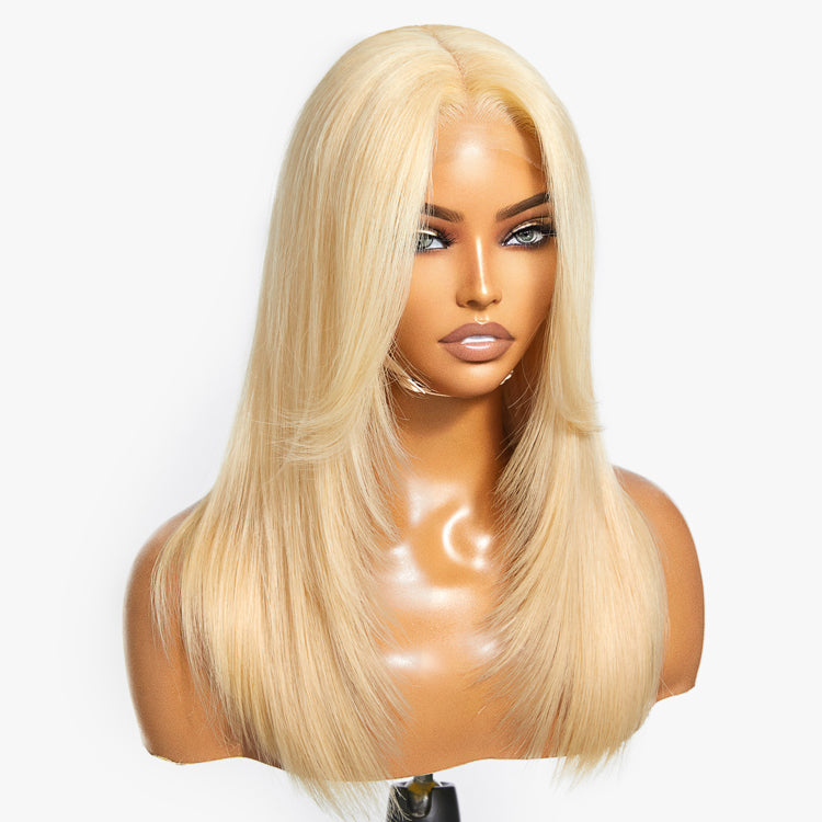 Limited Design | 613 Blonde Curtain Bangs Layered Cut Glueless 5x5 Closure Undetectable HD Lace Wig