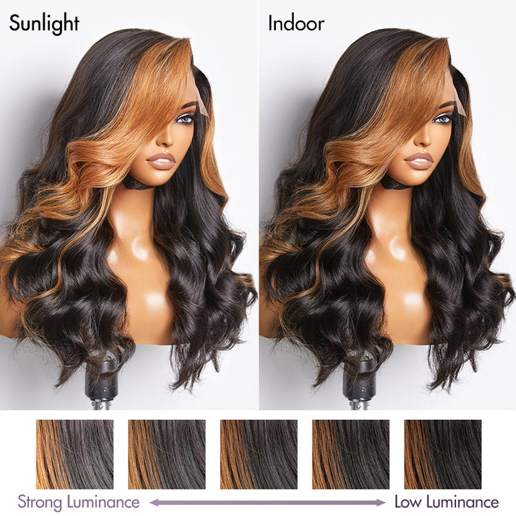 Blonde Brown Highlights Loose Body Wave Glueless 5x5 Closure Lace Wig Face-Framing