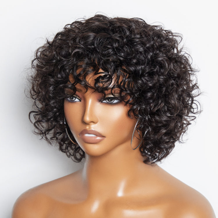 Beginner Friendly Trendy Water Wave Light Weight Glueless Short Cut Wig with Bangs | Not Sold Separately